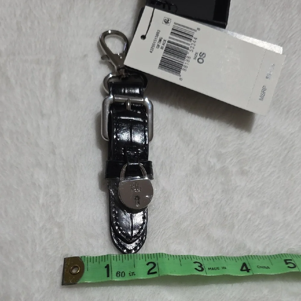 Ralph Lauren Black Leather‎ Key Holder with Silver Accents